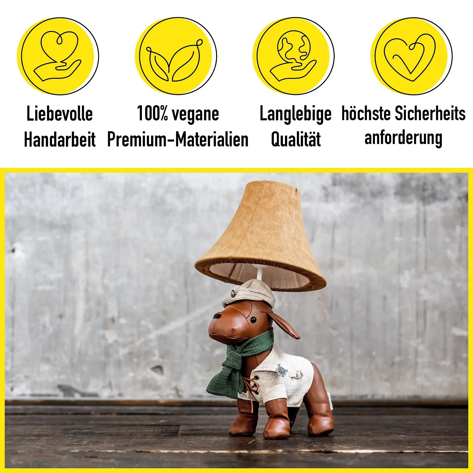 Настільна лампа Happy Lamps Spike LED 48 см Веганська шкіра Ручна робота Собака, фото №6