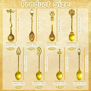 Набор из 16 винтажных резных кофейных ложек, ретро хрустальные чайные ложки из цинкового сплава, десертные ложки, декоративные королевские ложки для сахара, мороженого, торта, супа, эспрессо, для кухни, бара, офиса synthetic.ua - Фото 1