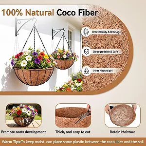 Вкладиші з кокосового волокна Halatool для підвісних кошиків, 3 шт., 35 см, круглі synthetic.ua - Фото 1