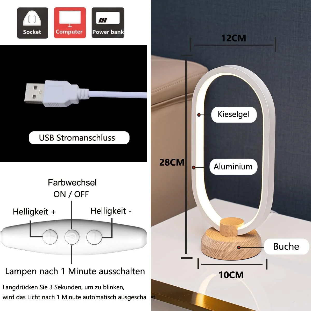 Настільна лампа Modern LED Oval 3000 K - 6000 K Dimmable White, фото №5