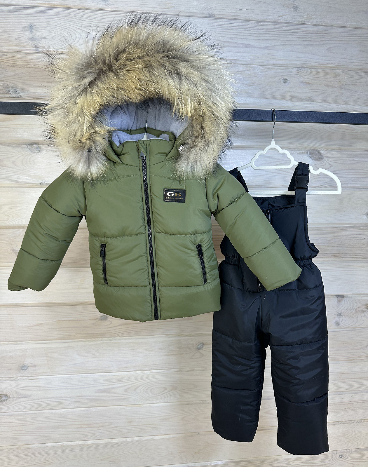 Зимовий комбінезон дитячий 86-134 р: куртка з натуральним хутром та штани хакі, фото №3 Зимовий комбінезон дитячий 86-134 р: куртка з натуральним хутром та штани хакі, фото №3