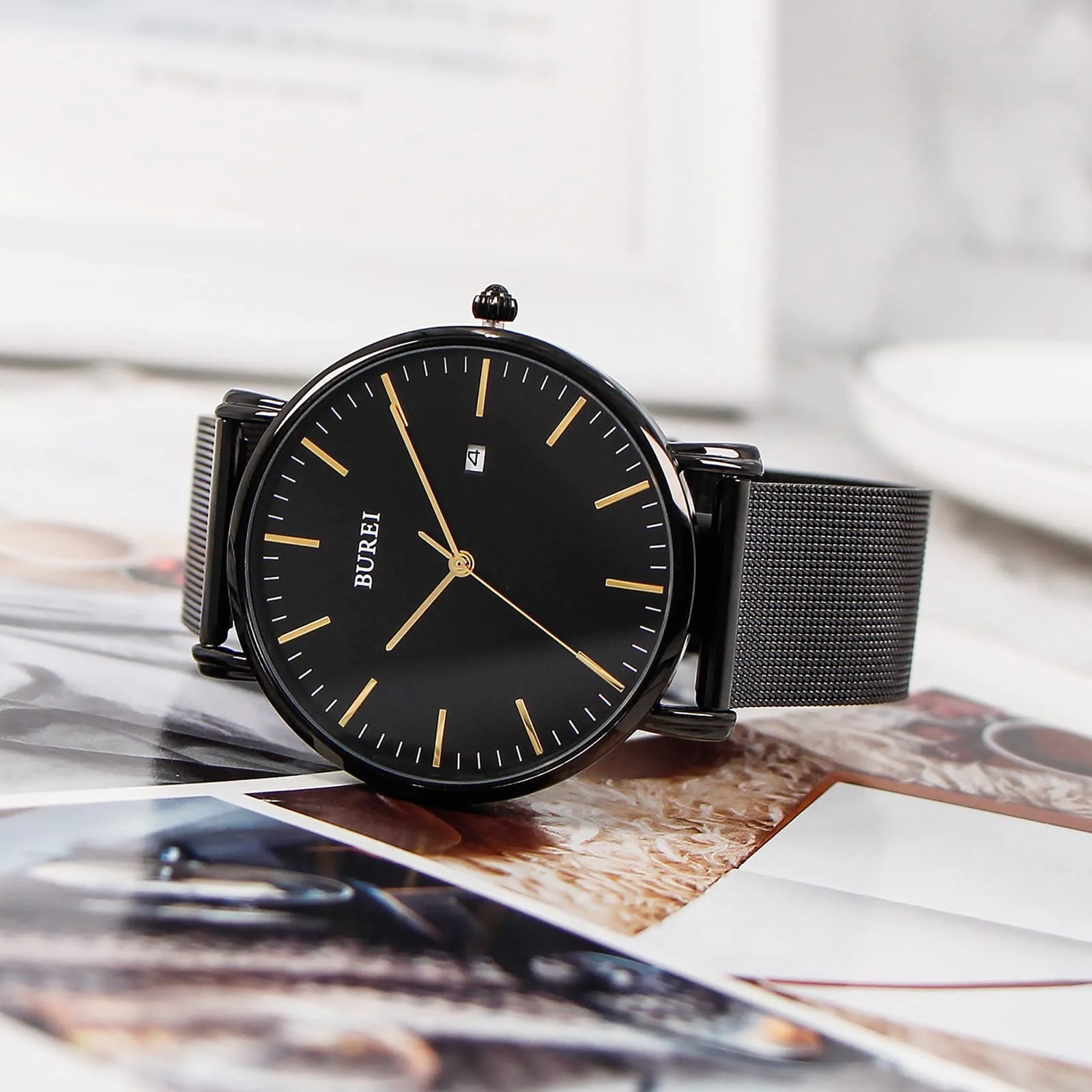 Часы мужские ультратонкие BUREI черные аналоговые с датой, японский кварцевый механизм, фото №4 Часы мужские ультратонкие BUREI черные аналоговые с датой, японский кварцевый механизм, фото №4