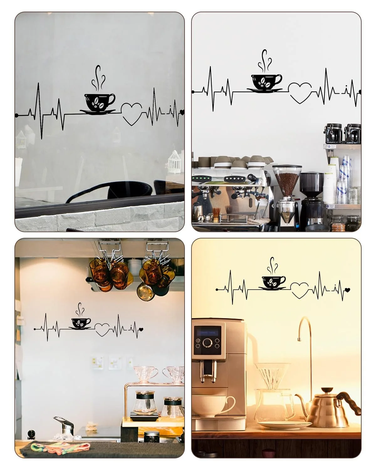 Набір наклейок на стіну Kitchen Decor Coffee Time Cups DIY Чорний, фото №6