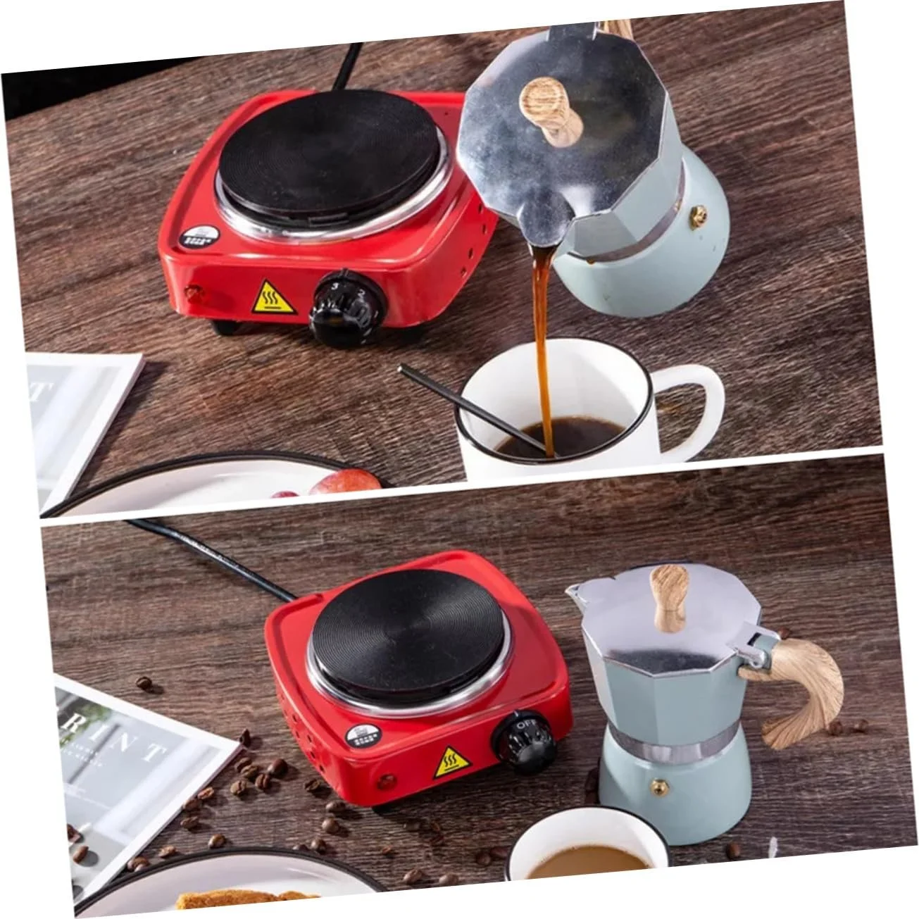 Кофейник VALICLUD Восьмиугольный дизайн Кофеварка из утолщенного алюминия Европейский стиль Светло-зеленый, фото №5