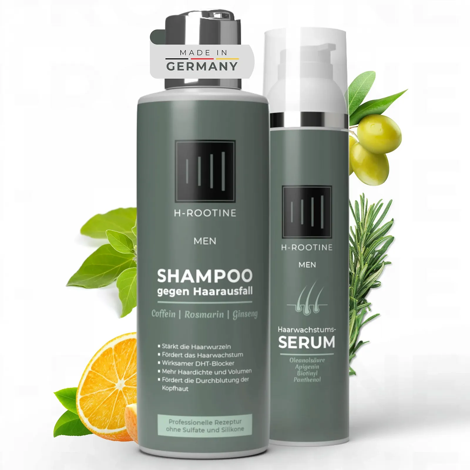 Сироватка Шампунь H-ROOTINE Набір для росту волосся для чоловіків (100 мл) & Кофеїновий шампунь (200 мл), фото №1 Сироватка Шампунь H-ROOTINE Набір для росту волосся для чоловіків (100 мл) & Кофеїновий шампунь (200 мл), фото №1
