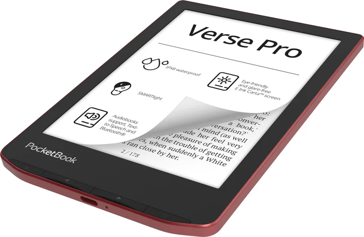 Електронна книга 6" PocketBook Verse Pro PB634 / 16ГБ / Linux / Wi-Fi / Bluetooth / Сенсорний E-Ink екран (1448 × 1072) / Налаштовувана яскравість / Вологозахищеність IPX8 / До 3 тижнів роботи від батареї / Червоний (PB634-3-WW), фото №3 Електронна книга 6" PocketBook Verse Pro PB634 / 16ГБ / Linux / Wi-Fi / Bluetooth / Сенсорний E-Ink екран (1448 × 1072) / Налаштовувана яскравість / Вологозахищеність IPX8 / До 3 тижнів роботи від батареї / Червоний (PB634-3-WW), фото №3