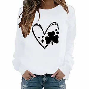 Толстовка HUIFUAO Женская День Святого Патрика Зеленый Клевер Шляпа Однотонный Цвет Ирландия Фестиваль Пуловер Мода Длинный Рукав Круглый Вырез - Фото 1