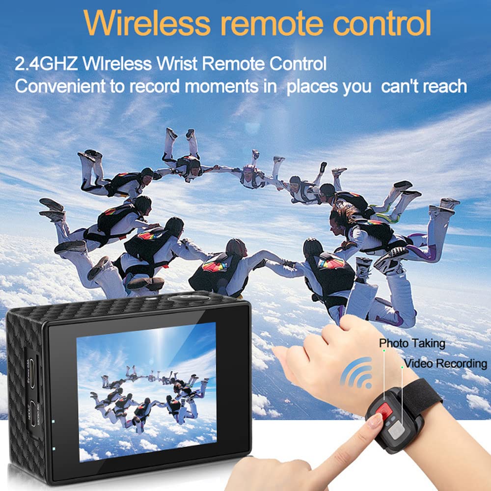 Екшн-камера Camnoon 4K/60FPS 24MP Портативна DV з 5-дюймовим великим РК-дисплеєм Широкий кут 2.4G бездротовий пульт Дистанційного Керування Водонепроникний Корпус Комплект Аксесуарів, фото №4 Екшн-камера Camnoon 4K/60FPS 24MP Портативна DV з 5-дюймовим великим РК-дисплеєм Широкий кут 2.4G бездротовий пульт Дистанційного Керування Водонепроникний Корпус Комплект Аксесуарів, фото №4