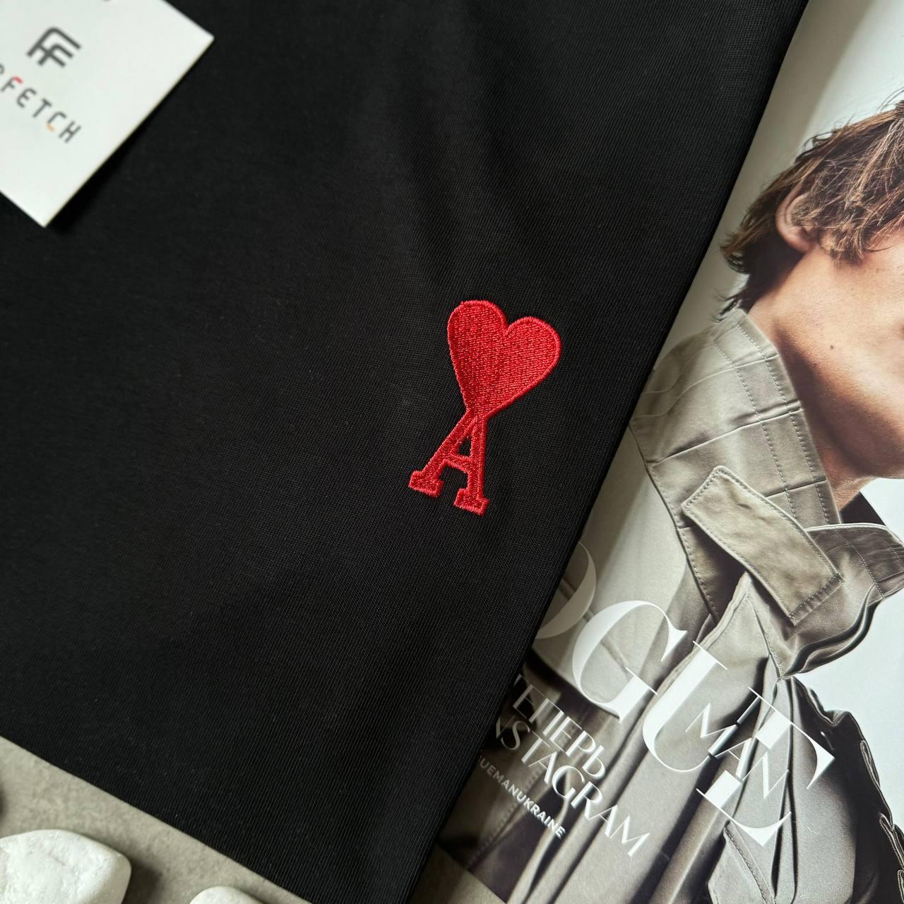 Мужская черная футболка Ami брендовая люксовая ами, фото №2 Мужская черная футболка Ami брендовая люксовая ами, фото №2