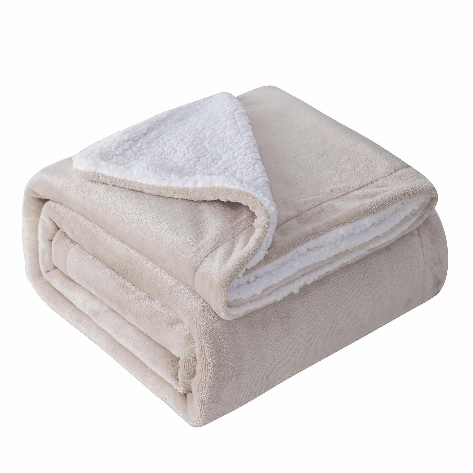 Покривало Mixibaby Sherpa Coral Fluffy, надм'яка та тепла Покривало з фланелевого флісу, 150 см x 200 см, бежева, фото №1