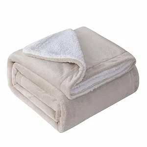 Покривало Mixibaby Sherpa Coral Fluffy, надм'яка та тепла Покривало з фланелевого флісу, 150 см x 200 см, бежева - Фото 1