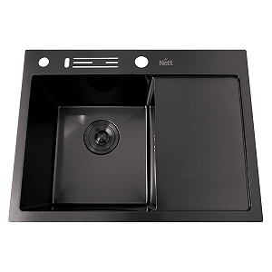 Чорна кухонна мийка накладна з правим крилом 1.5 мм Nett NB-6045(R) synthetic.ua - Фото 1