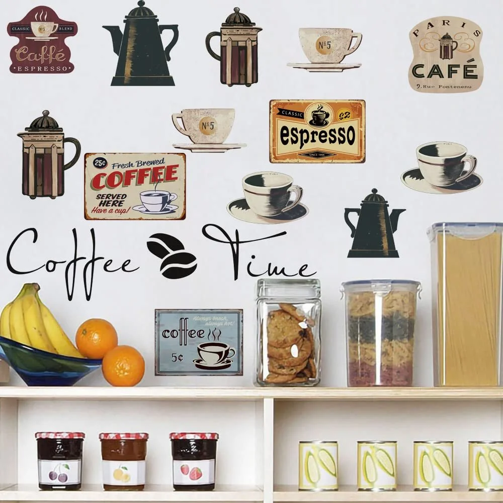 Наклейка на стіну Runtoo Кавова чашка Зерна Кавомолка Вінілова, фото №4 Наклейка на стіну Runtoo Кавова чашка Зерна Кавомолка Вінілова, фото №4