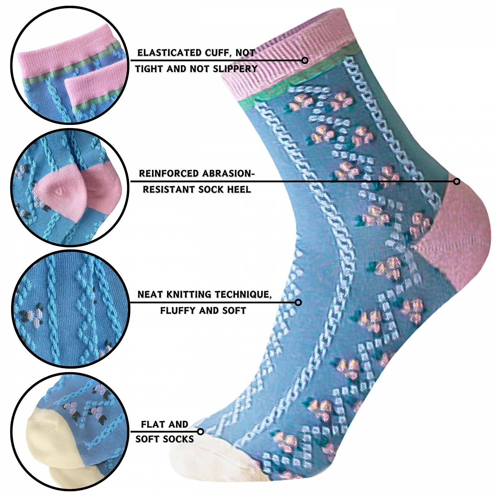 Носки KEYRI, 5 пар, женские, хлопковые, с цветочным узором, винтажные, носки-следки, теплые, повседневные, милые, с рюшами, вышитые, фото №3