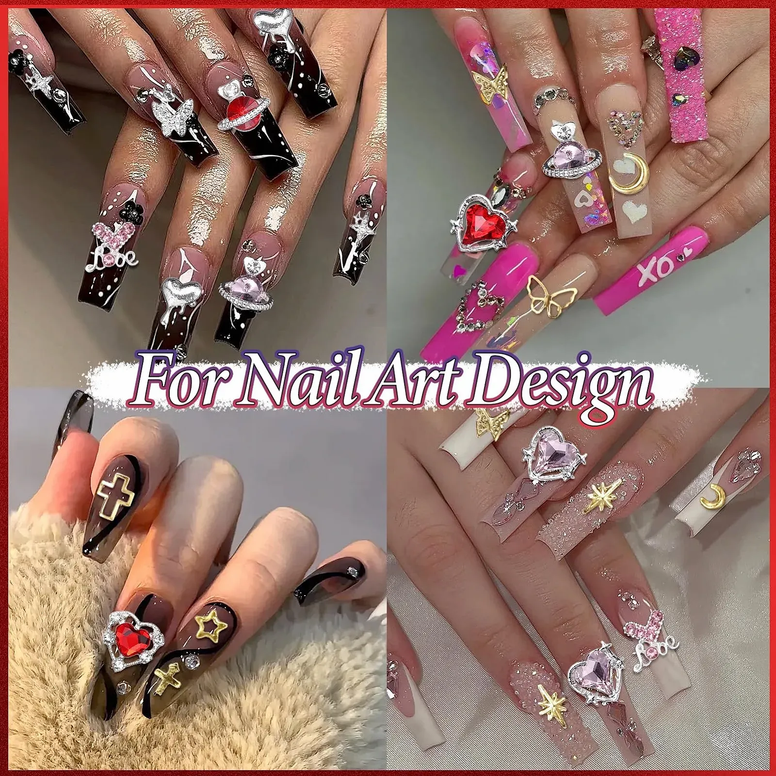 3D украшения для ногтей Сердце Бабочка Стразы Роза серебристый/золотой, 320 шт, фото №7