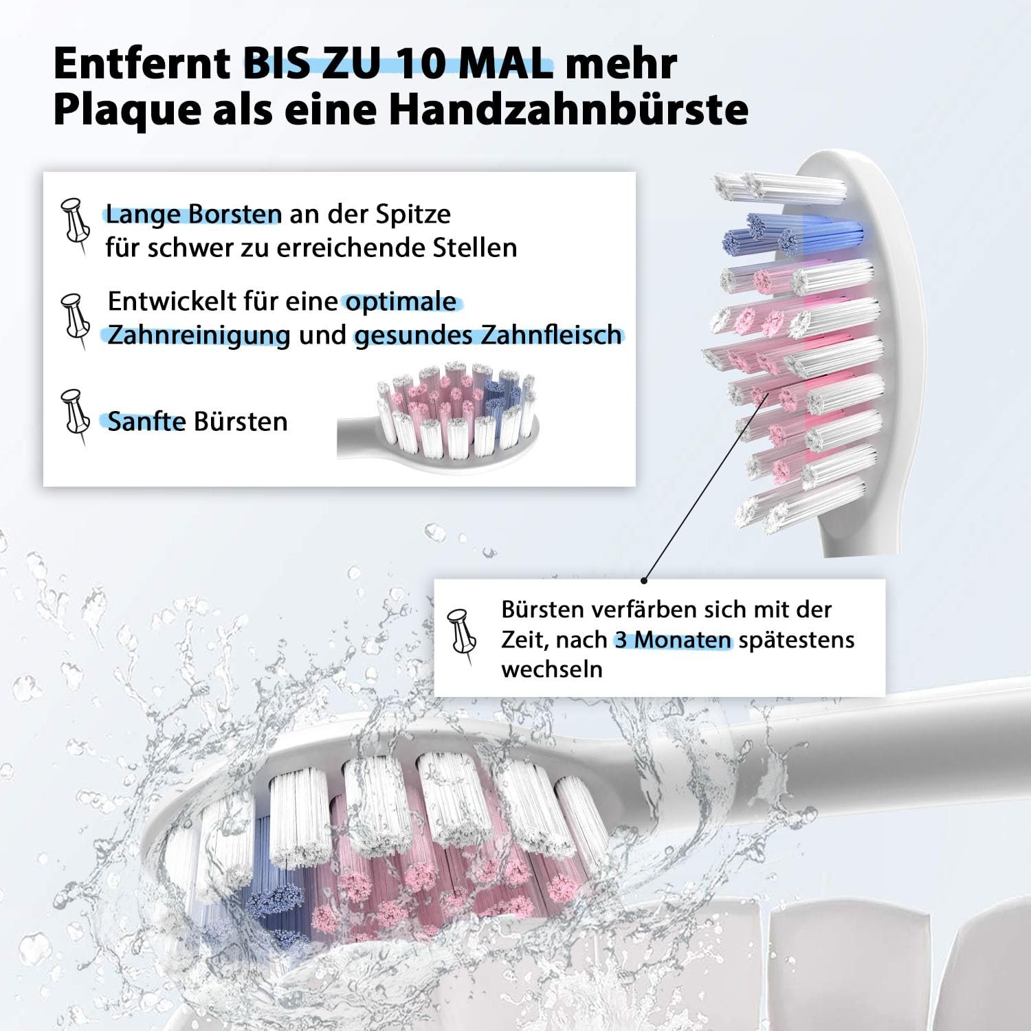 Електрична звукова зубна щітка Tristan Auron 55 000 VPM IPX7 Pink, фото №5