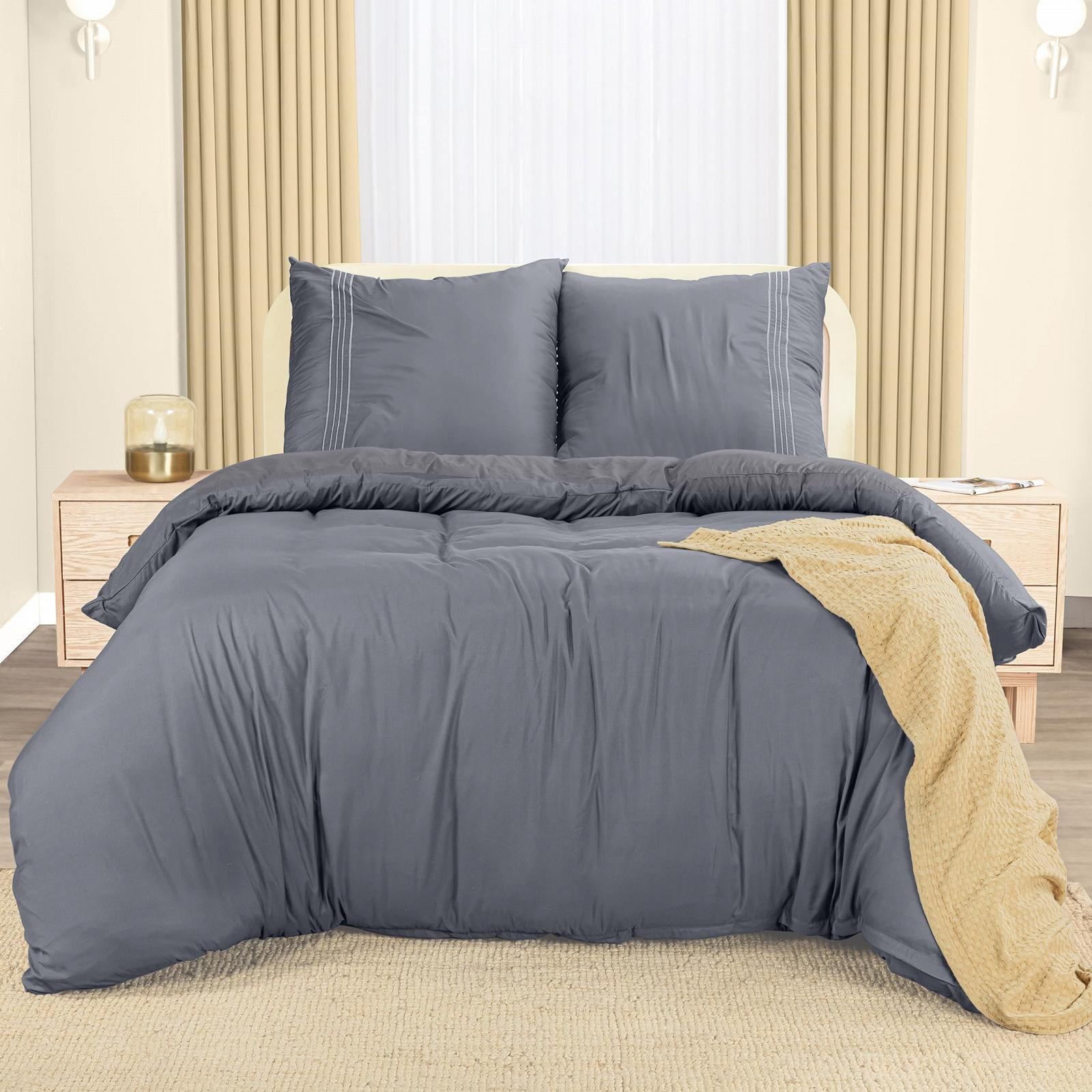 Комплект постільної білизни Utopia Bedding, 200 x 200 см - Підковдра з мікрофібри 200 x 200 см + 2 вишиті наволочки 80 x 80 см - Сірий, фото №1