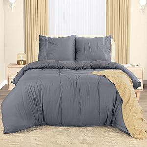 Комплект постільної білизни Utopia Bedding, 200 x 200 см - Підковдра з мікрофібри 200 x 200 см + 2 вишиті наволочки 80 x 80 см - Сірий - Фото 1
