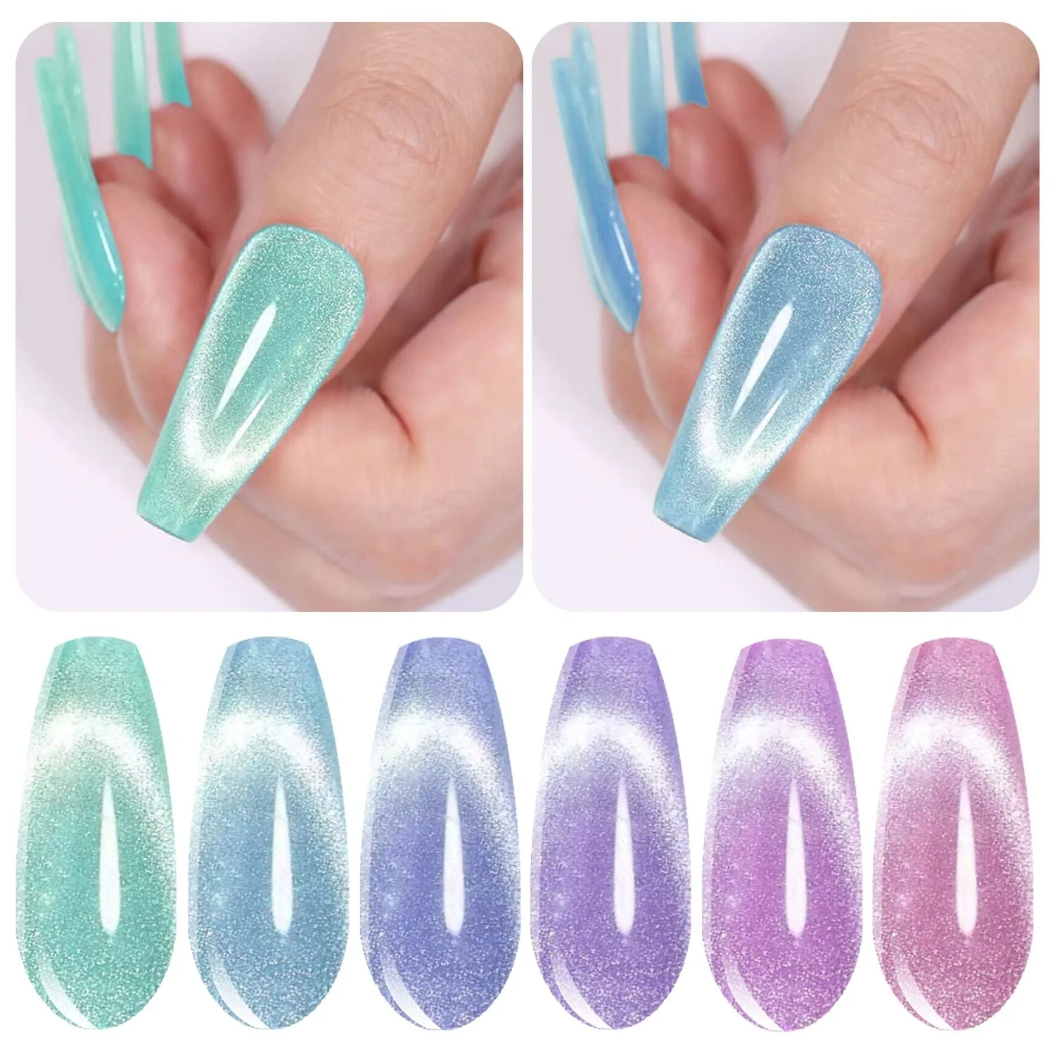 Гель-лак Vishine Galaxy Cat Eye Holographic Glitter, набір 6 кольорів з магнітом, 8 мл, фото №2