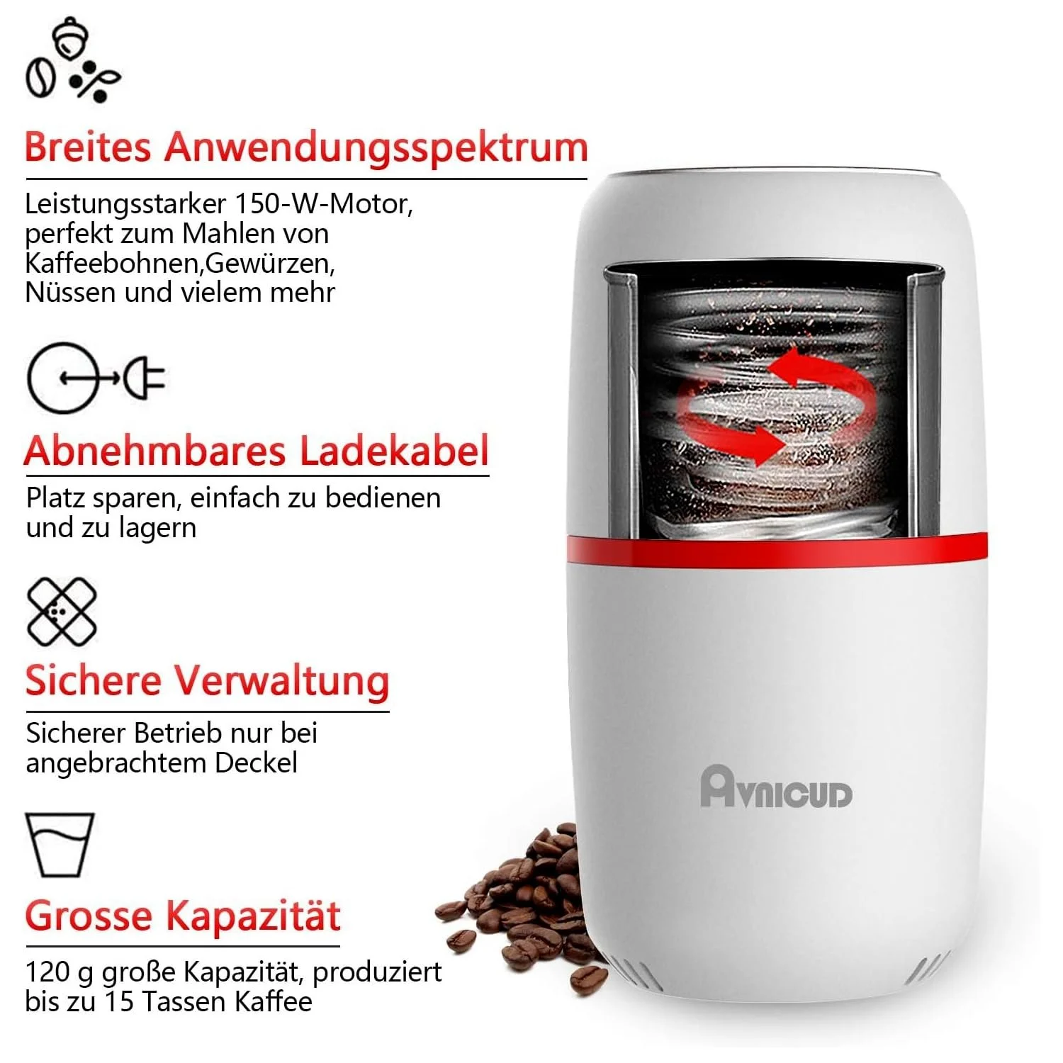 Кавомолка WAVATA Електрична 120 г Білий, фото №3 Кавомолка WAVATA Електрична 120 г Білий, фото №3