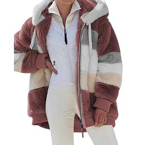 Пальто з контрастним візерунком QKCQQTS, жіноче, вільне, з капюшоном, тепле, клаптикове, з капюшоном - Фото 1