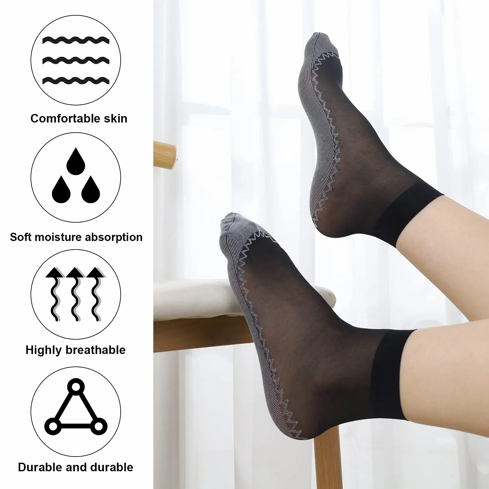 Носки Женские 20 пар Нейлоновые носки-следки с нескользящей хлопковой подошвой Полупрозрачные шелковистые усиленные пальцы Невидимые носки для женщин Девочек Черный Телесный цвет M, фото №1