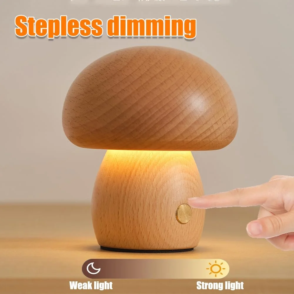 Нічний світильник настільна лампа MiOYOOW Wooden Mushroom сенсорна з регулюванням яскравості зі знімною головкою 360°, фото №7