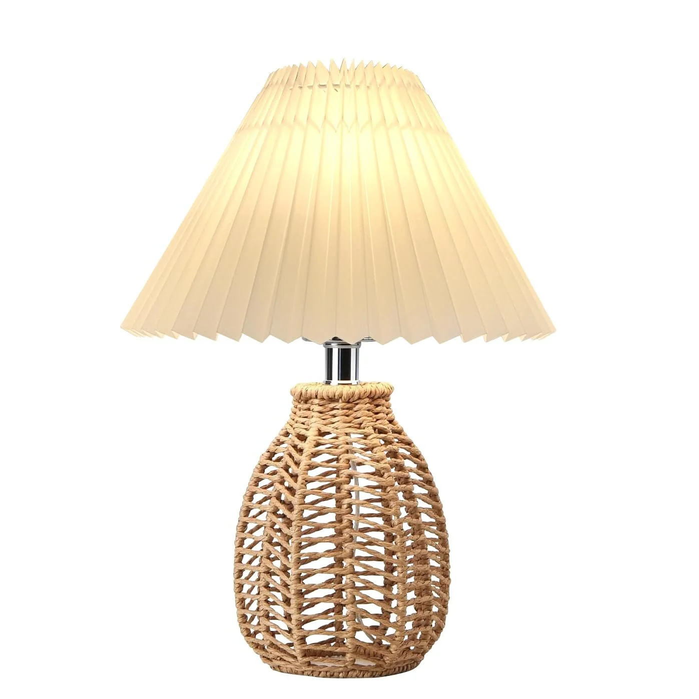 Настільна лампа Boho Vintage Rattan White Fabric Shade Бежева/Біла, фото №1