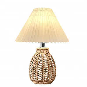 Настільна лампа Boho Vintage Rattan White Fabric Shade Бежева/Біла - Фото 1