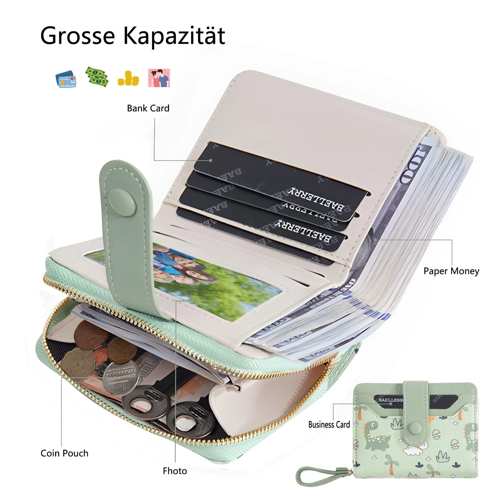 Гаманець shiwuershi Small Zip Card Slots Animal Print Зелений, фото №3 Гаманець shiwuershi Small Zip Card Slots Animal Print Зелений, фото №3
