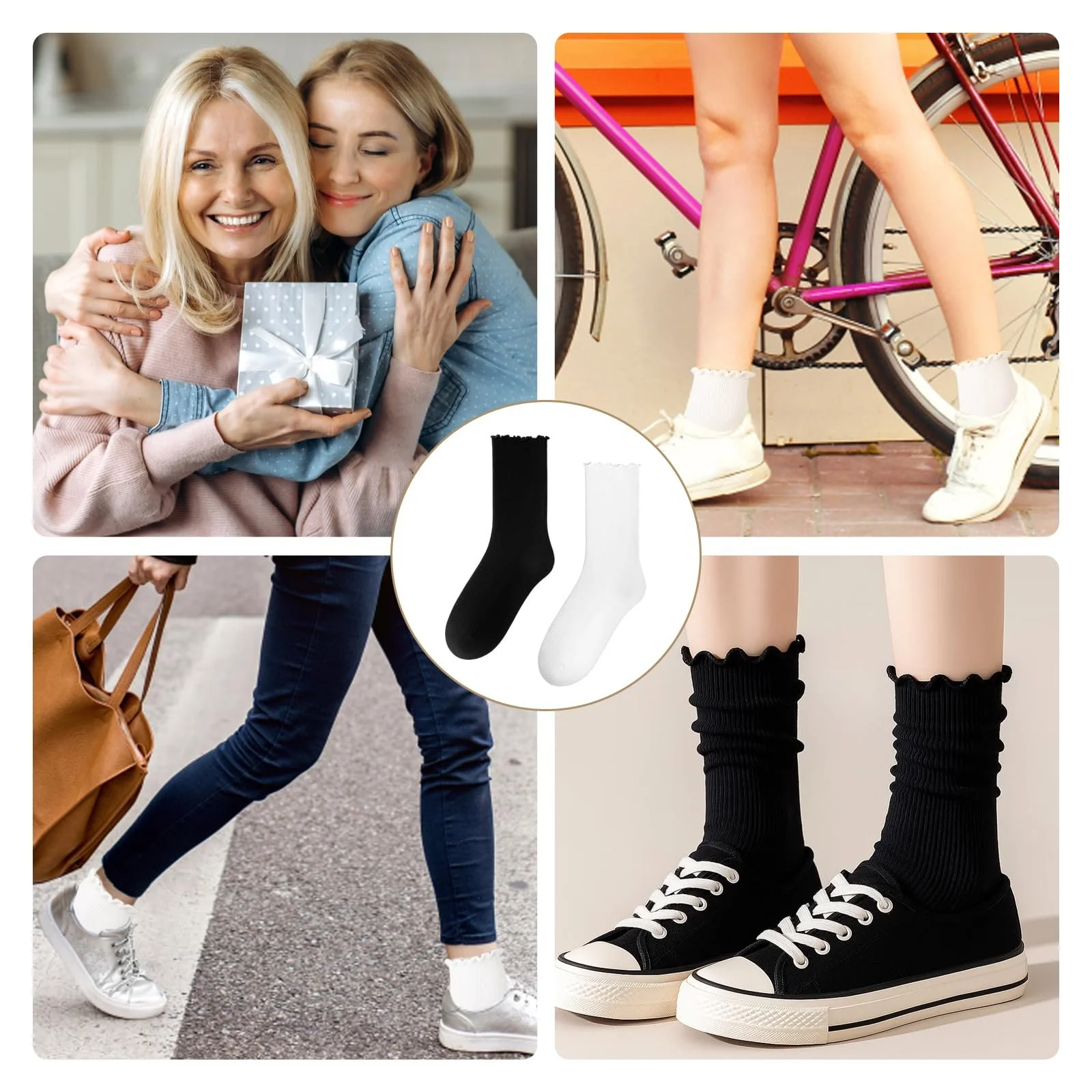 Шкарпетки з рюшами Жіночі Білі та Чорні (8 пар), фото №7 Шкарпетки з рюшами Жіночі Білі та Чорні (8 пар), фото №7