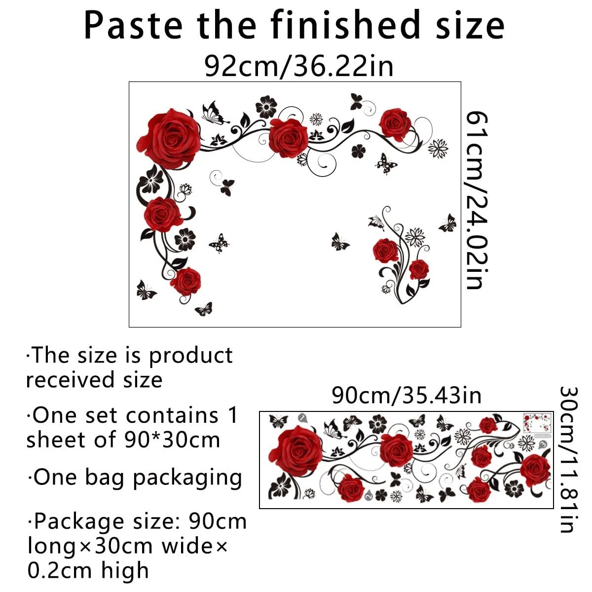 Наклейка на стену HGDESIGN Red Roses Flower Tendril Красная, фото №6