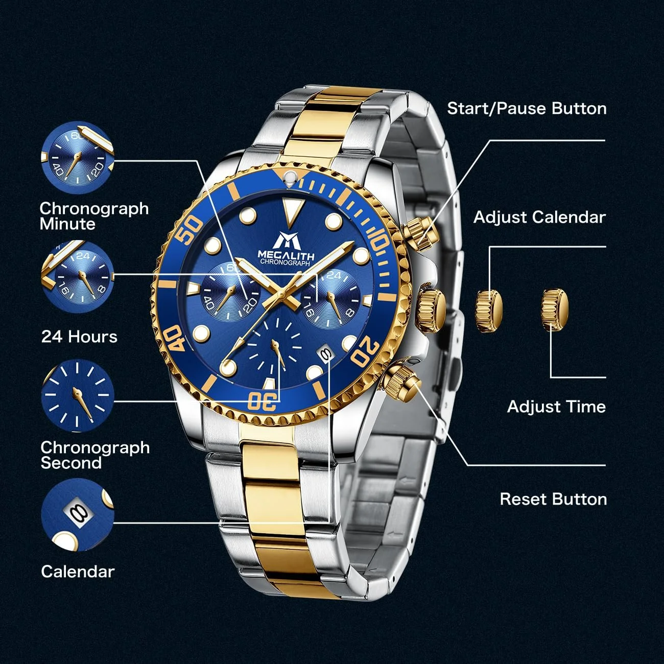 Годинник MEGALITH Чоловічий з нержавіючої сталі Хронограф Кварцовий, фото №8 Годинник MEGALITH Чоловічий з нержавіючої сталі Хронограф Кварцовий, фото №8