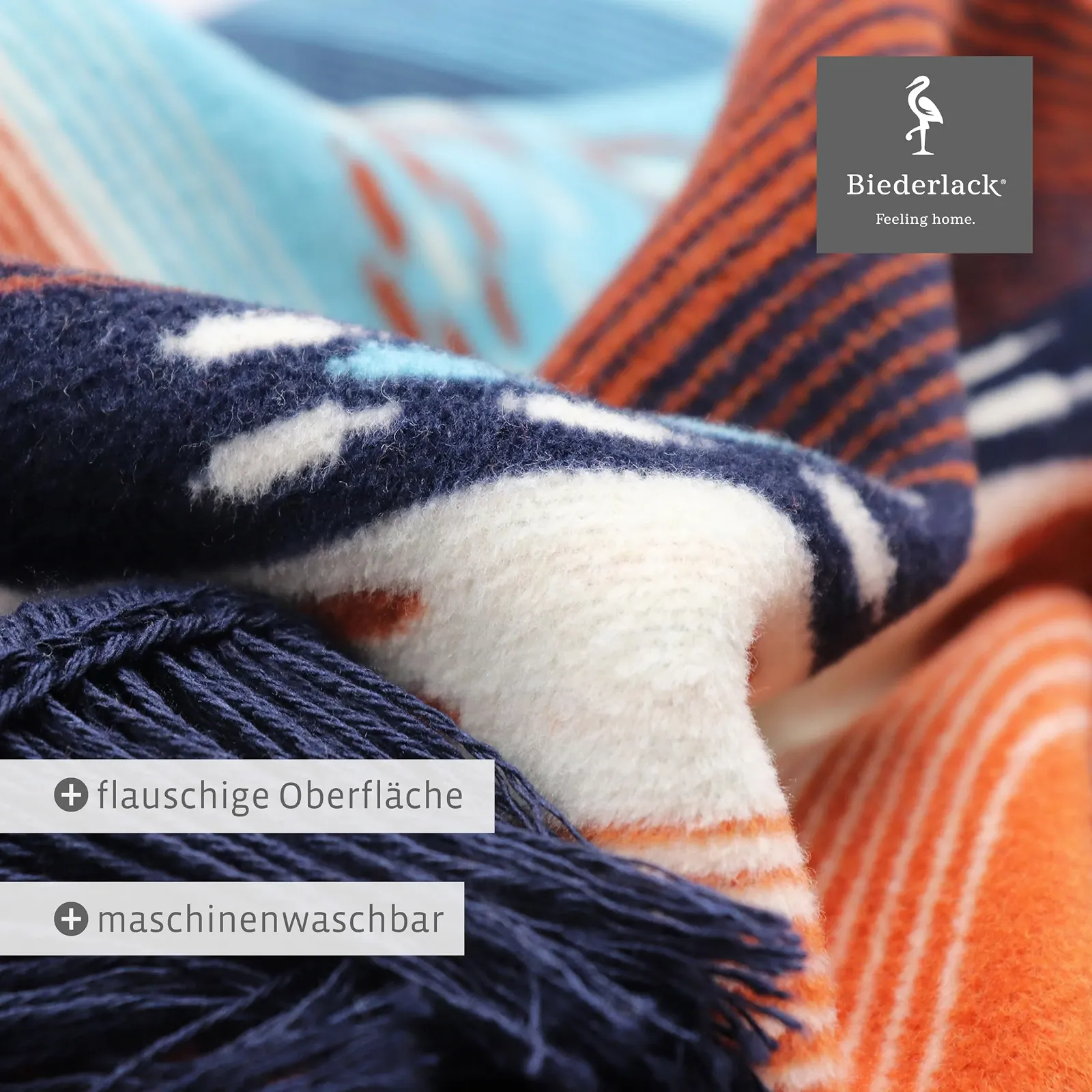 Одеяло Biederlack Peru Мягкое Хлопковое Темно-синий/Оранжевый 150 x 200 см, фото №5