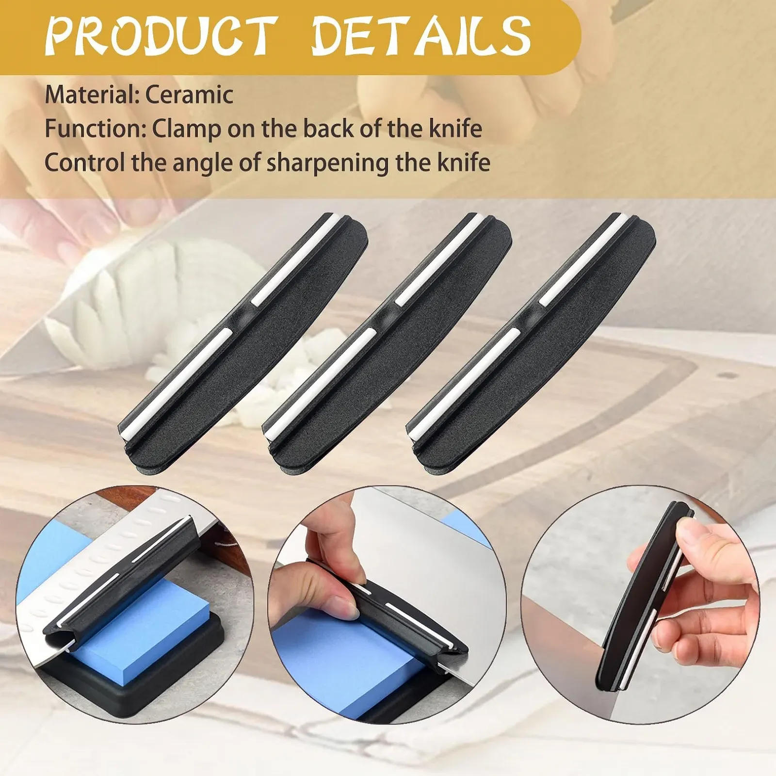 Набор направляющих для угла заточки ножей 15 градусов 3 шт черный, фото №3