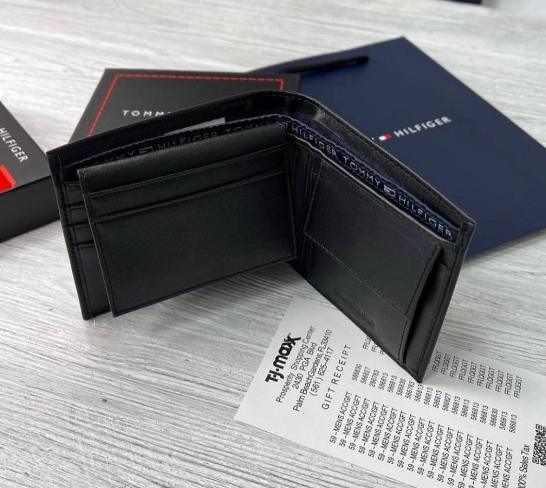 Чоловіче брендовий гаманець із натуральної шкіри Tommy Hilfiger чорний в подарунковій коробці, фото №2