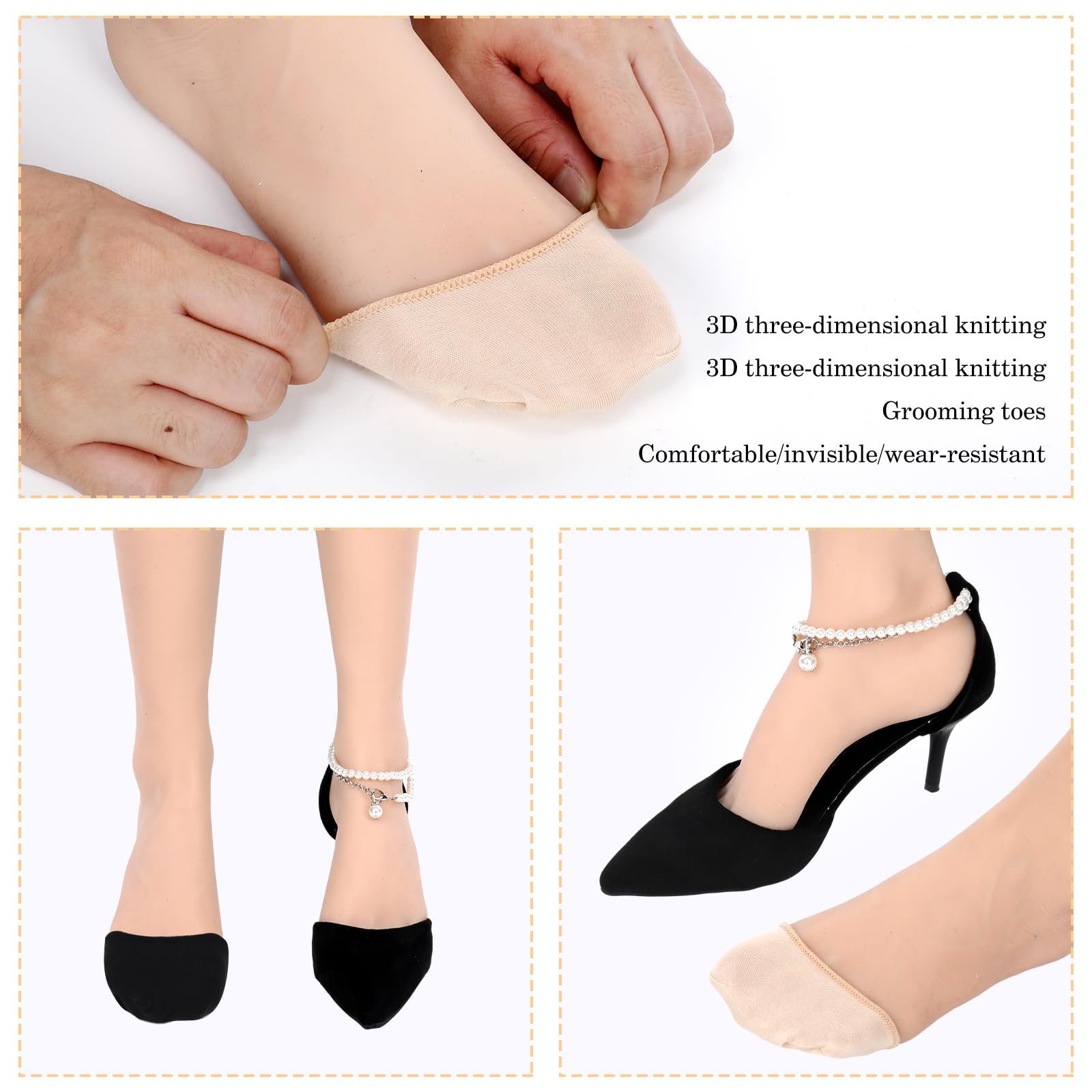 Носки для пальцев ног Хлопковые 4 пары Телесные цвета и черный, фото №5