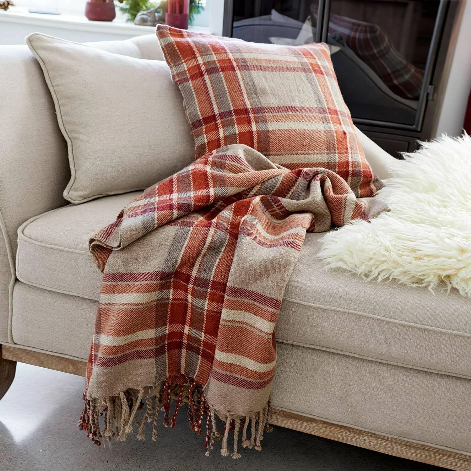 Плед Loberon Tartan М'який Червоний/Бежевий, фото №3