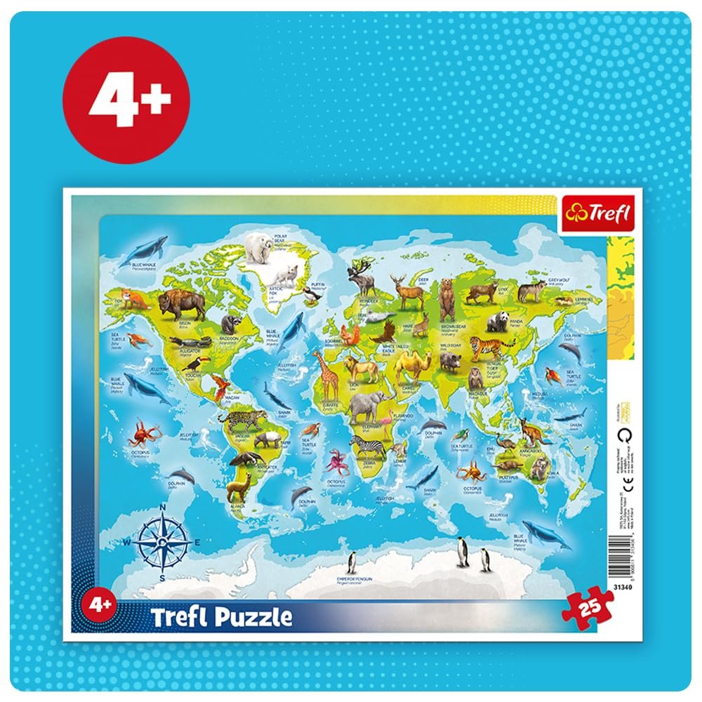 Пазл-рамка Trefl 31340 World Map with Animals 25 деталей цветной, фото №1