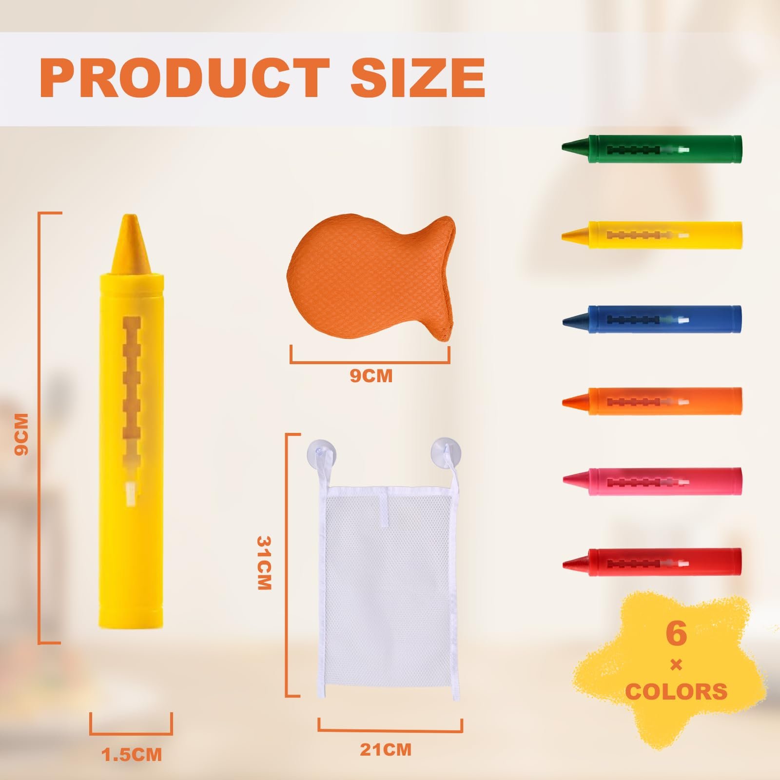 Набір крейд для ванної кімнати 6 кольорів з губкою та мішечком для зберігання, фото №6