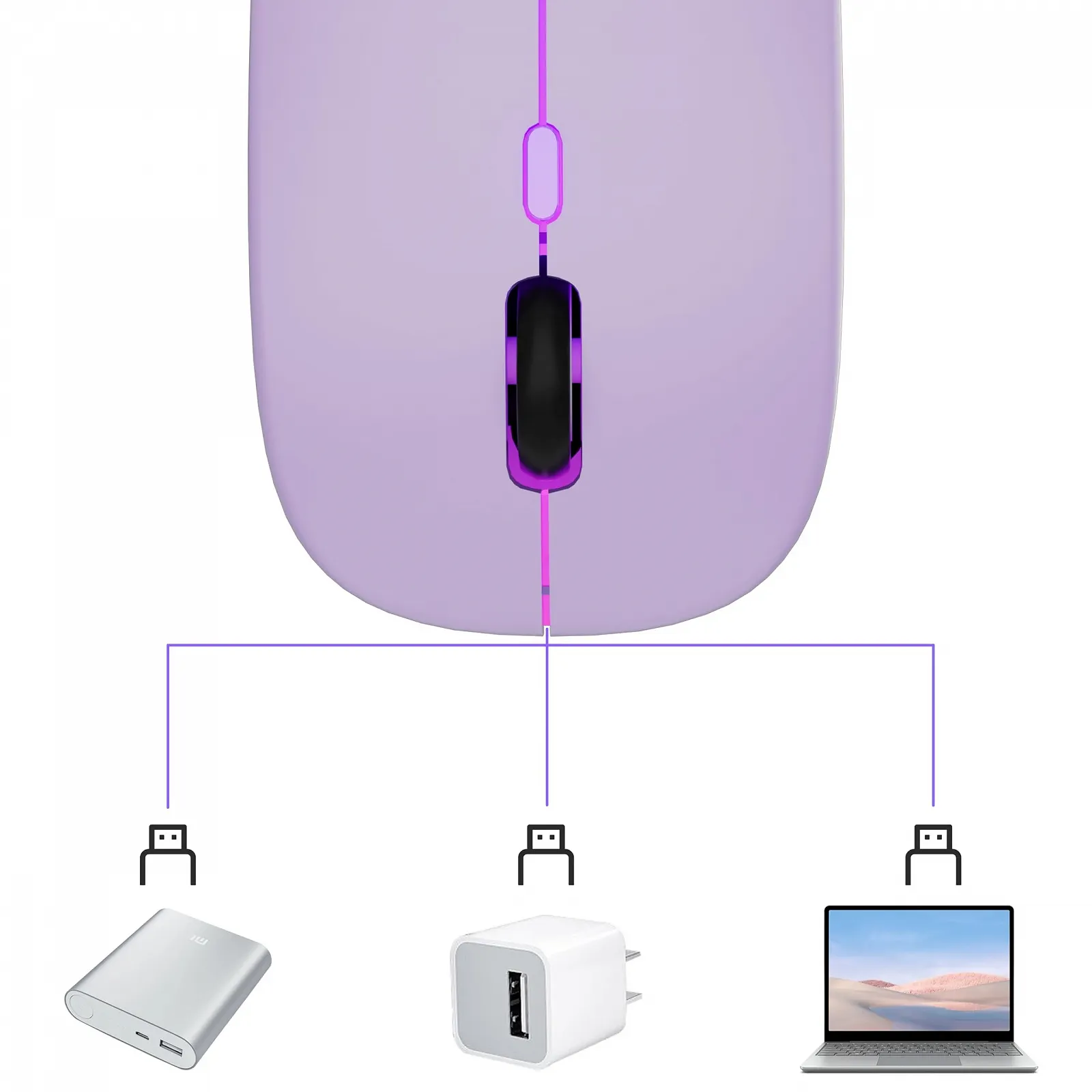Мышь Беспроводная TQQ 2.4 GHz USB Bluetooth 1600 DPI Оптическое отслеживание Перезаряжаемая LED Двойной режим, фото №6