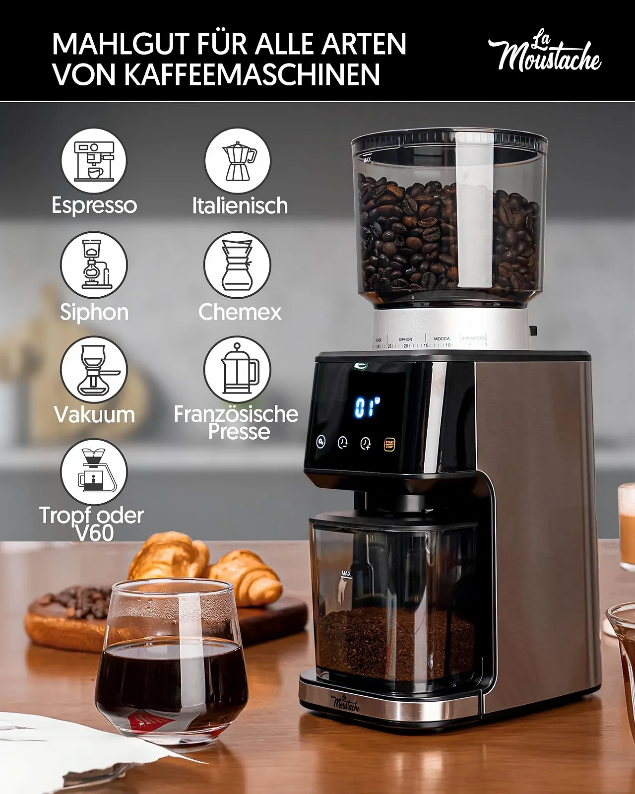 Кофемолка La Moustache GrindMaster Silver, фото №3