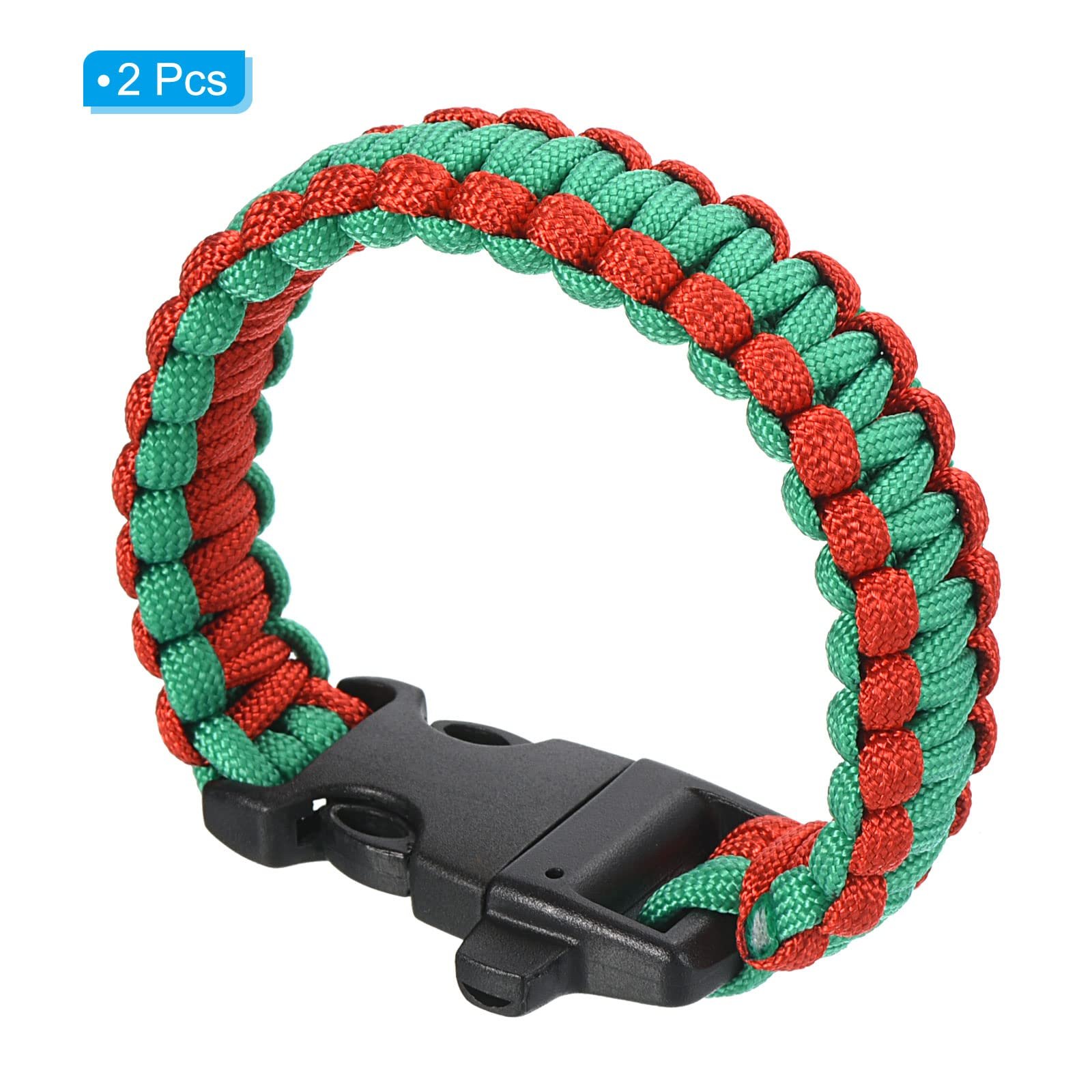 Браслет Paracord Survival PATIKIL, 2 шт. Плетеный парашютный браслет с пластиковой пряжкой. Красный, зеленый, пластик, фото №3