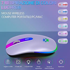 Мышь KBCASE Беспроводная 2.4 GHz USB, Bluetooth 1600 DPI, оптическое отслеживание, перезаряжаемая, игровая, 7 цветов LED подсветки synthetic.ua - Фото 1