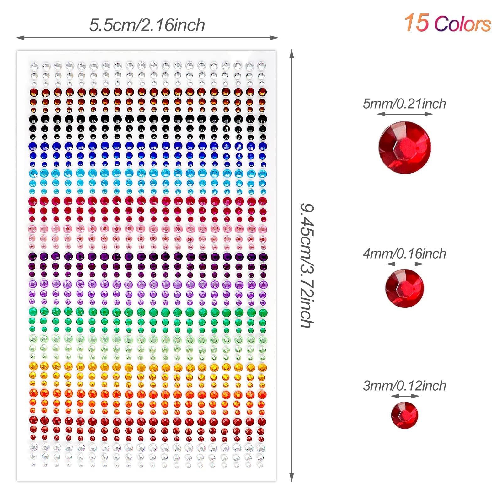 Стрази Самоклеючі Блискучі Камінці 3 мм, 4 мм, 5 мм (900 шт), фото №2