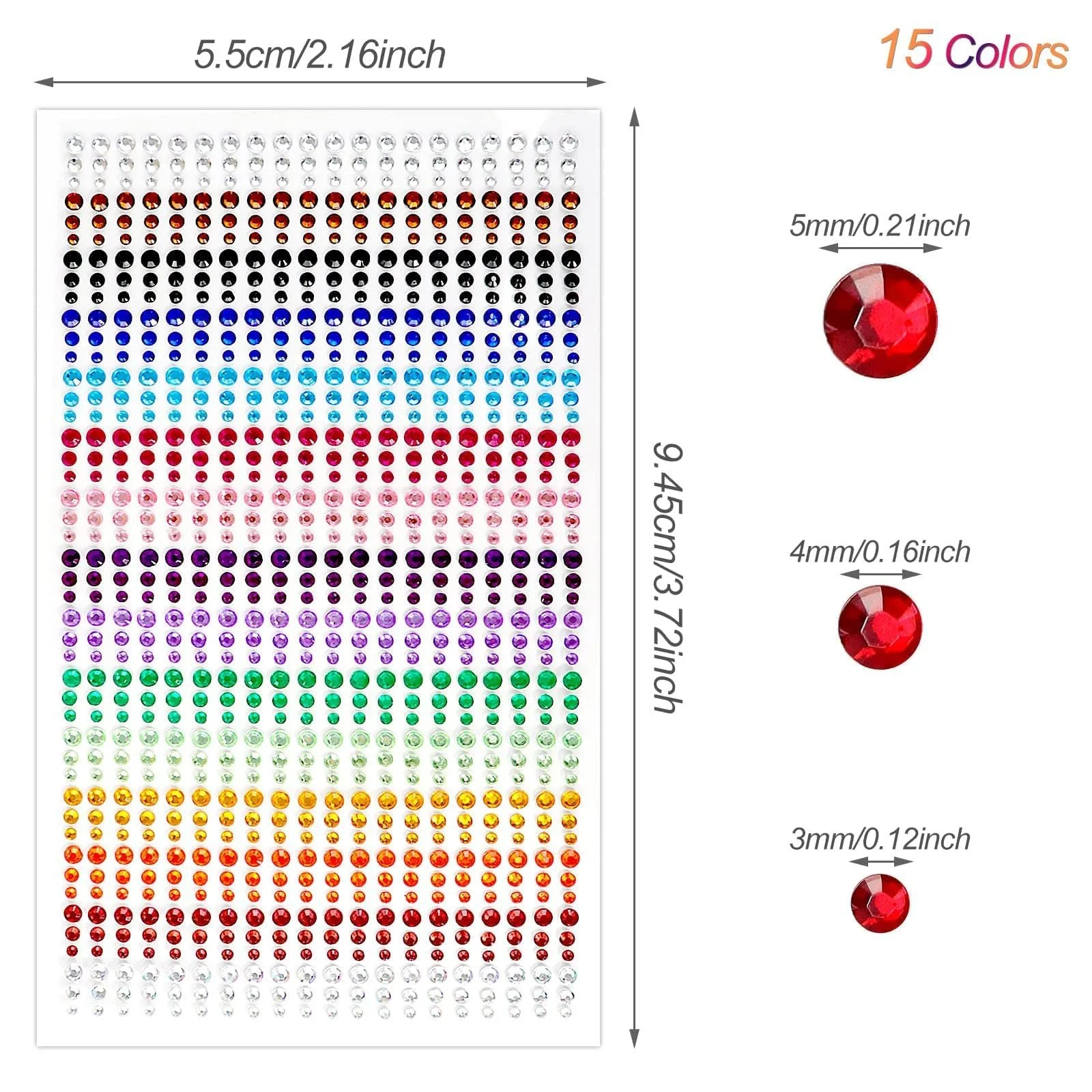 Стразы Самоклеящиеся Блестящие Камни 3 мм, 4 мм, 5 мм (900 шт), фото №2