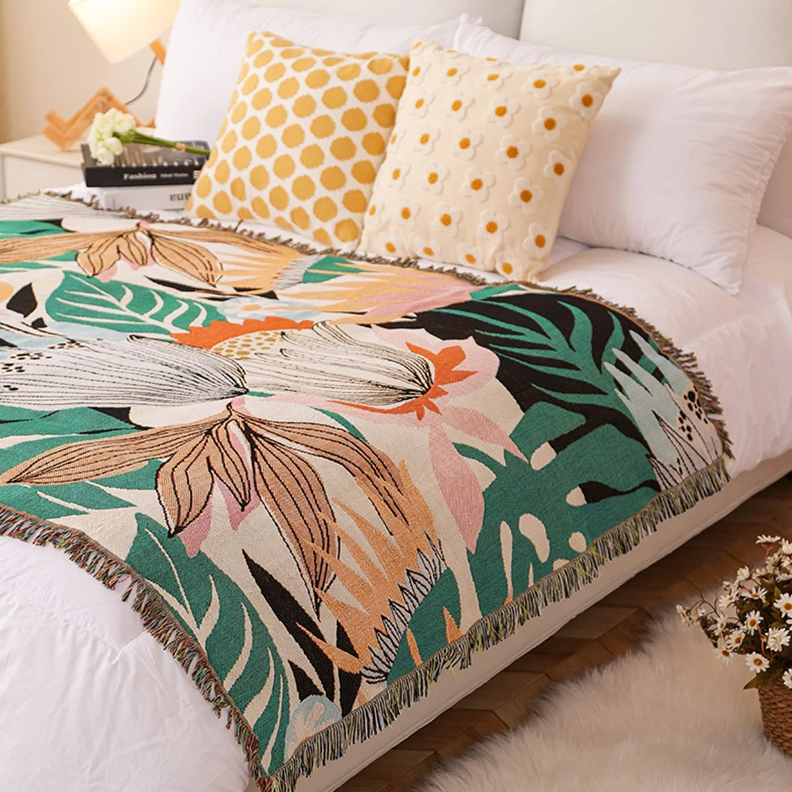 Покрывало Тканое LumiSyne Двустороннее Хлопковое с Кисточками Jungle Богемный Стиль Гобелен Декоративное Покрывало для Кровати Дивана Кресла Кемпинга Скатерть Ковер 160 x 130 см, фото №1 Покрывало Тканое LumiSyne Двустороннее Хлопковое с Кисточками Jungle Богемный Стиль Гобелен Декоративное Покрывало для Кровати Дивана Кресла Кемпинга Скатерть Ковер 160 x 130 см, фото №1