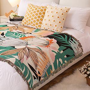 Покривало Ткане LumiSyne Двостороннє Бавовняне з Китицями Jungle - Фото 1