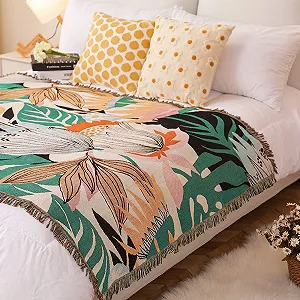 Покривало Ткане LumiSyne Двостороннє Бавовняне з Китицями Jungle - Фото 1