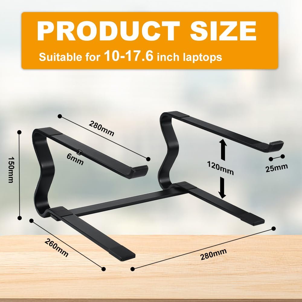 Подставка для ноутбука металлическая Настольная подставка для ноутбука Держатель для MacBook Черный Держатель для ноутбука Совместим с ноутбуками 10-17,6 дюймов, фото №2